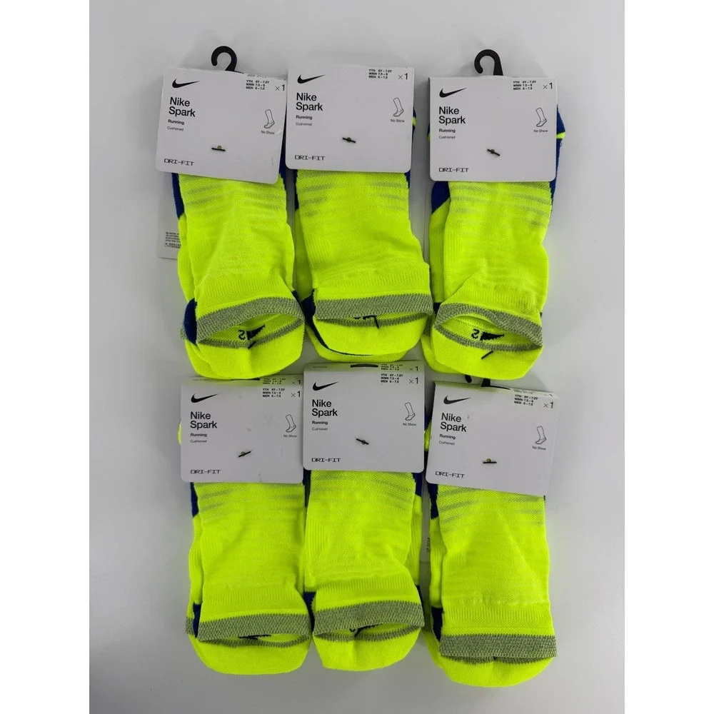 6 Pairs Nike Spark Cushioned No-Show Running Socks Men's 6-7.5‎ CU7201-703 NEON