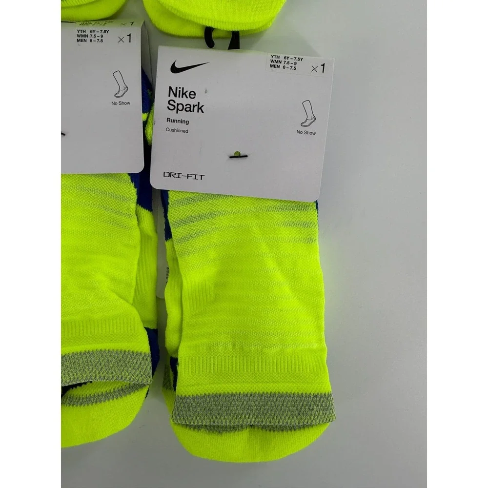 6 Pairs Nike Spark Cushioned No-Show Running Socks Men's 6-7.5‎ CU7201-703 NEON