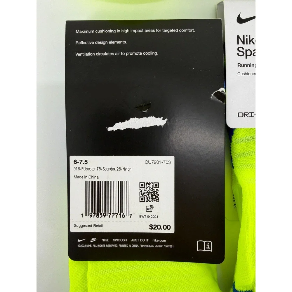 6 Pairs Nike Spark Cushioned No-Show Running Socks Men's 6-7.5‎ CU7201-703 NEON