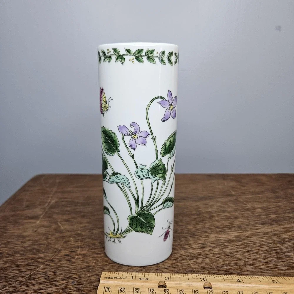 FTD Vintage Porcelain‎ Bud Vase Purple Violets Butterfly Ladybug Made in Japan