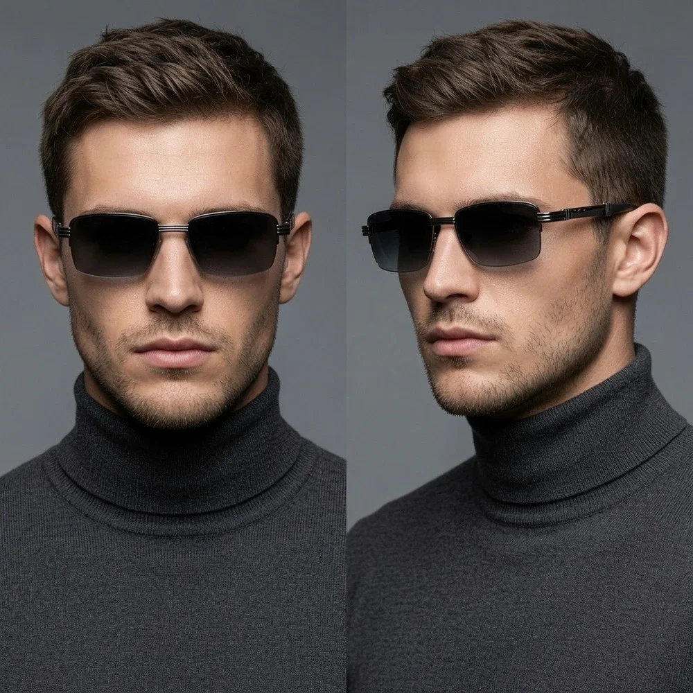 Mens Sunglasses Luxury rimless spectacles designed right metallic bridge hinge