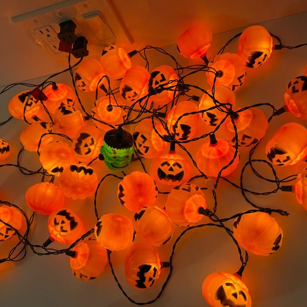 42+ Halloween‎ String Lights Jack O Lantern & Frankenstein Decoration Blow Mold