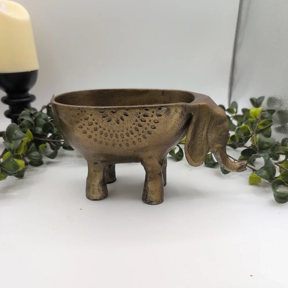 Anthropologie Ezzie Elephant Gilded Metal Planter Air Plant Succulents Trinkets