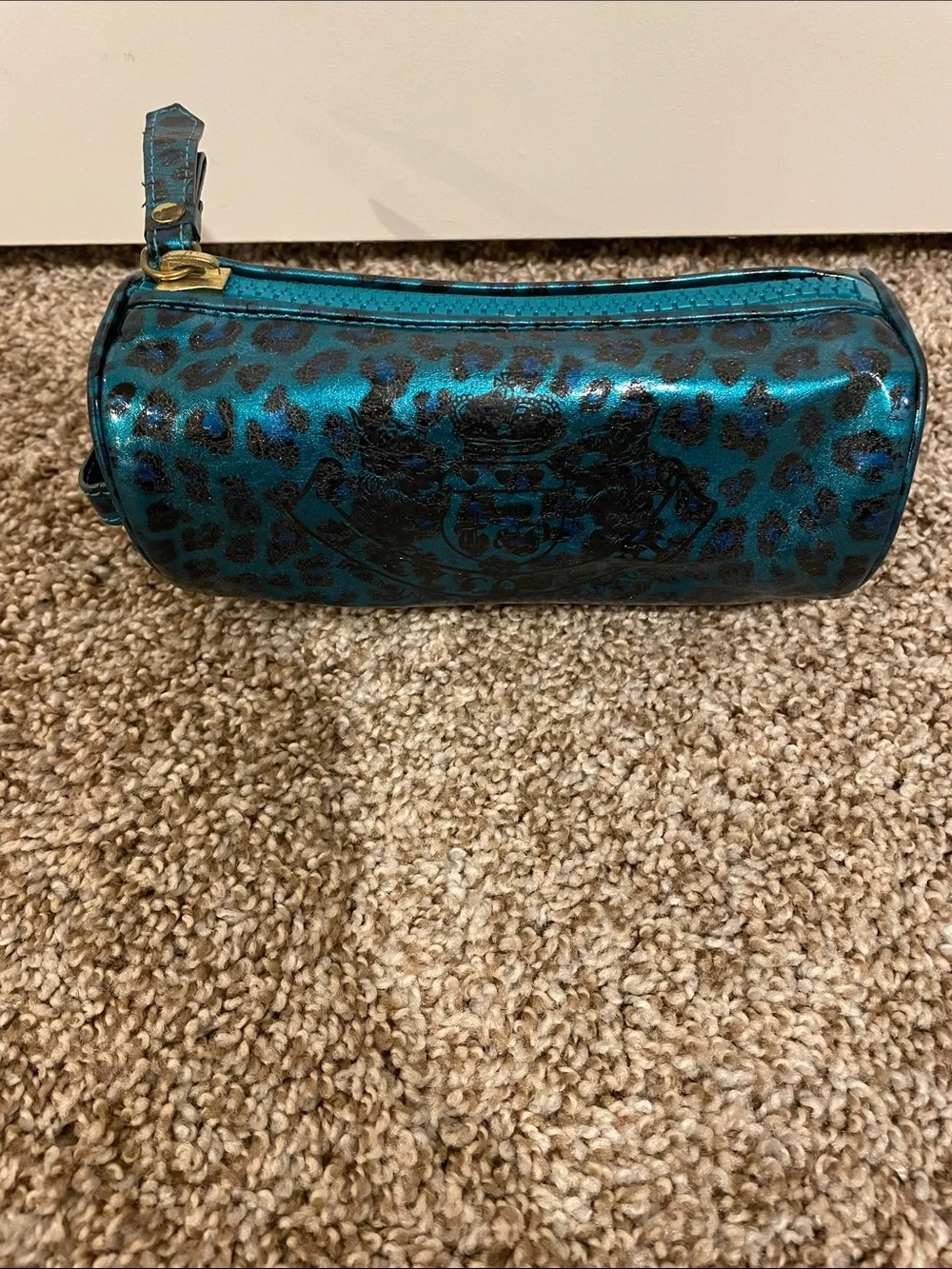 Y2K Juicy Couture Teal Leopard Print Cosmetic Pouch