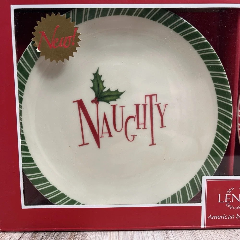 Lenox Naughty & Nice Holiday Party Plates Set of 2 Christmas Dessert 7