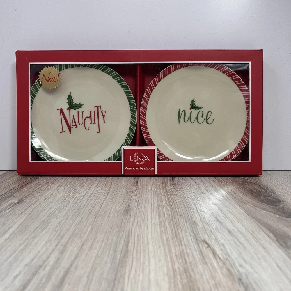 Lenox Naughty & Nice Holiday Party Plates Set of 2 Christmas Dessert 7
