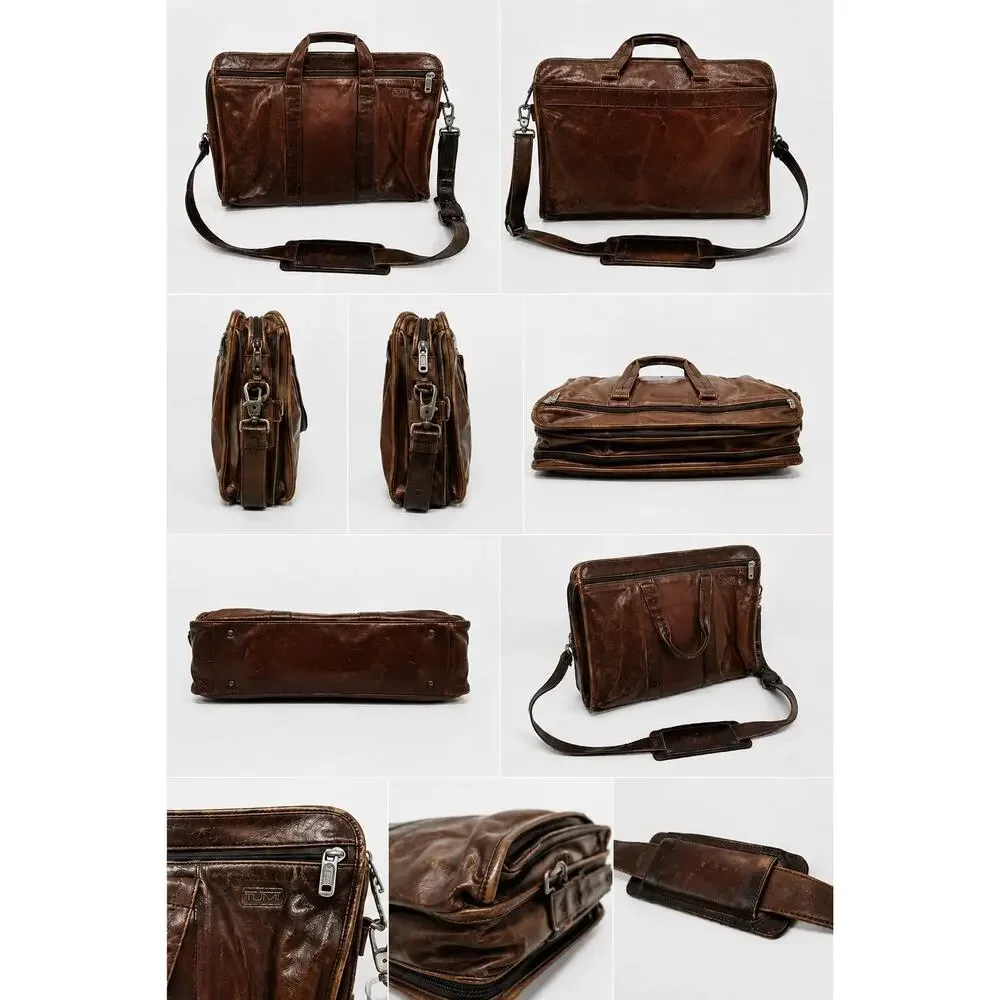 TUMI Vintage Leather Attaché Briefcase Business Carry On Messenger Bag