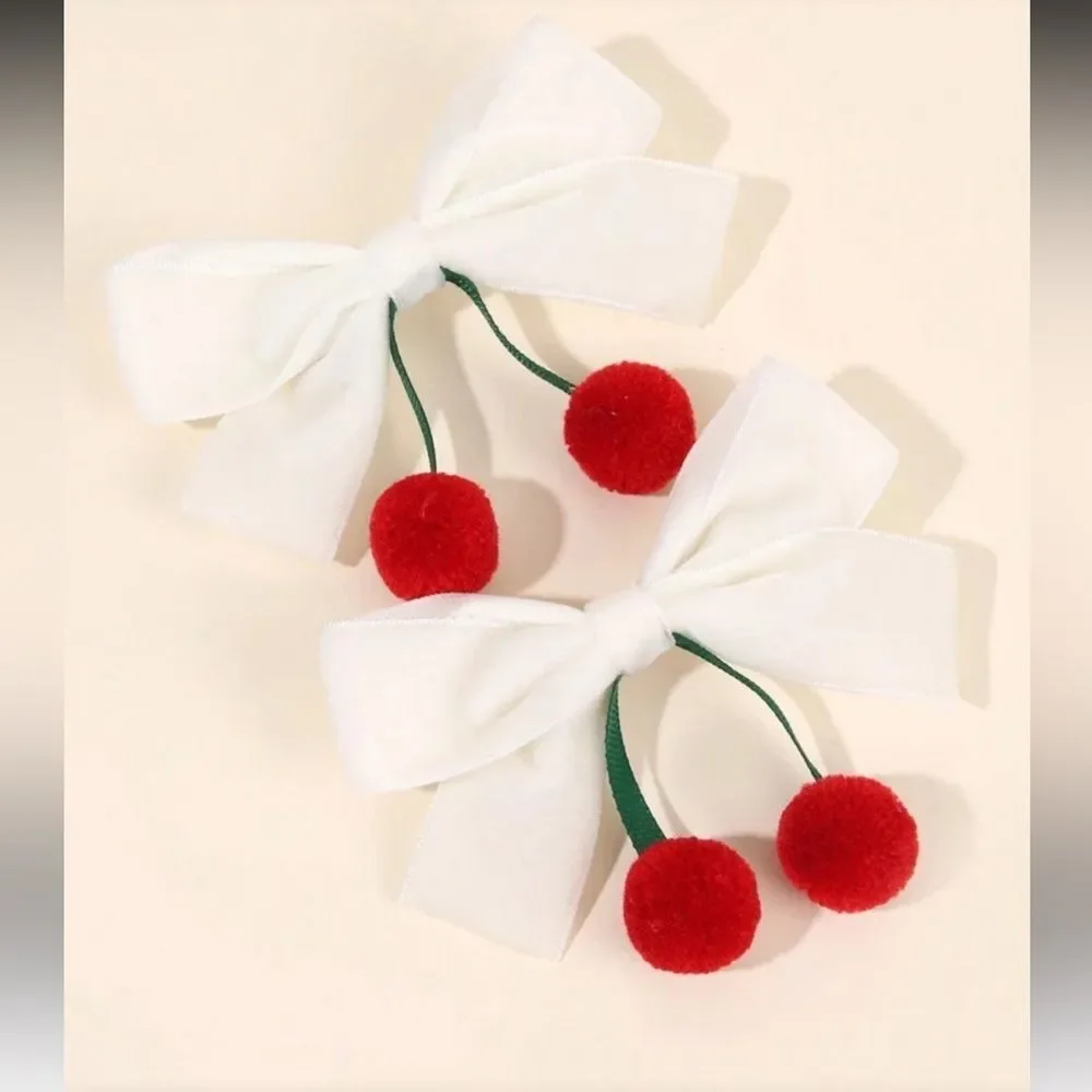 Bow Hair Clips with Red Cherry A1615