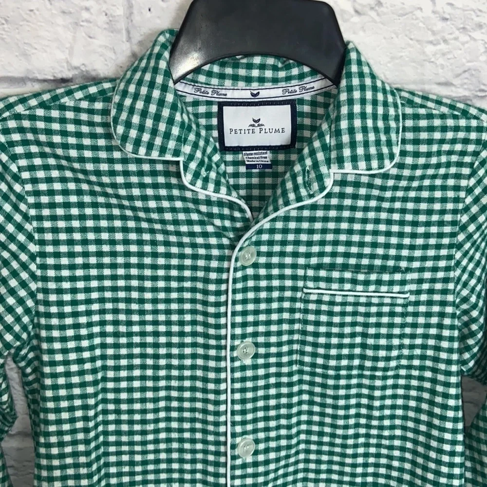 Petite Plume size 10 Green Gingham Classic Flannel Pajama Shirt