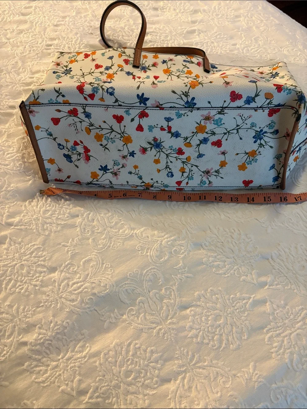 Tory Burch Floral Print Cream Women’s tote with Brown Trim