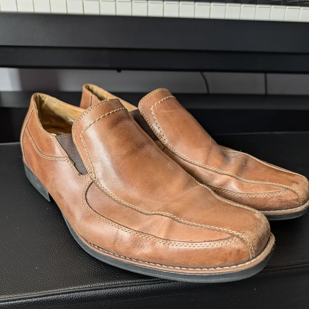 Sandro Comfort Leather‎ Loafers Men’s 13D Tan Brown Slip On Shoes Made in Brazil