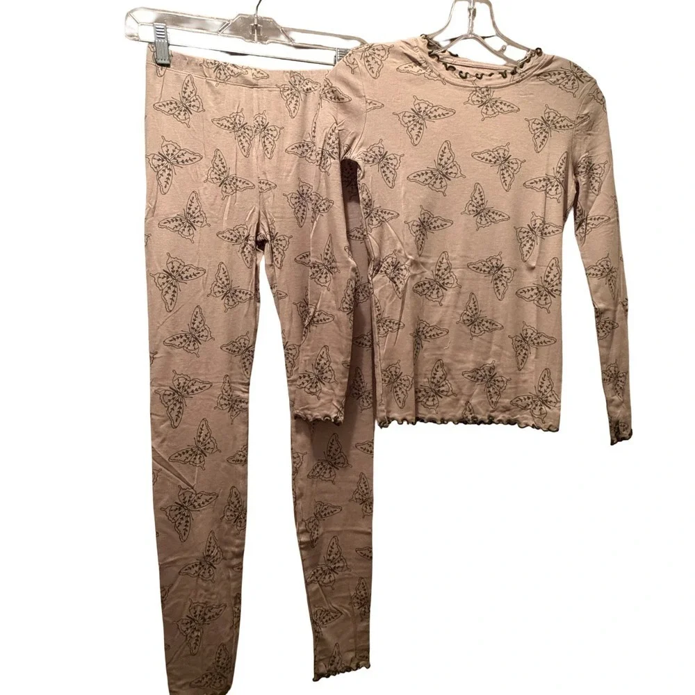 NWT PatPat Kids Girls Pajamas Long Sleeve Butterfly Print Sleepwear Set Size 12