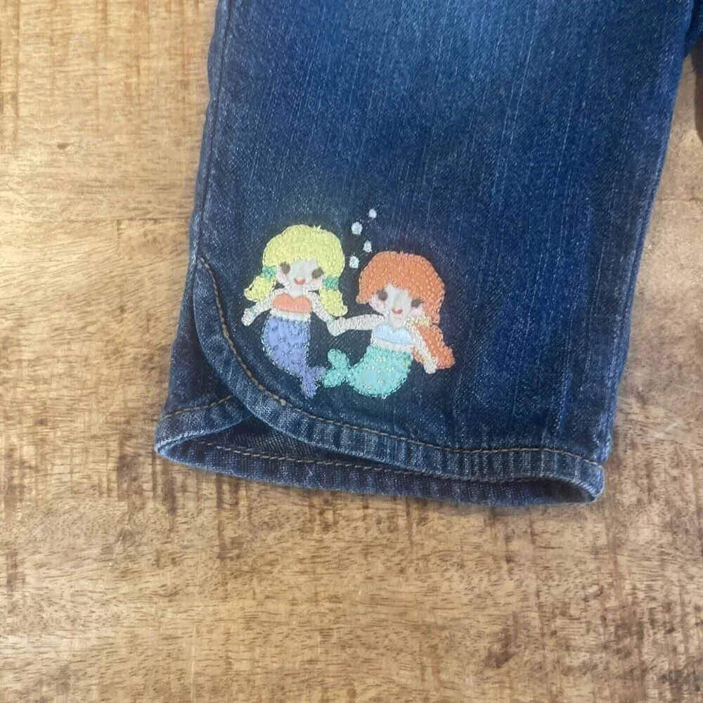 Gymboree Girls Mermaid Embroidered Blue Denim Jeans 18-24M Seashells