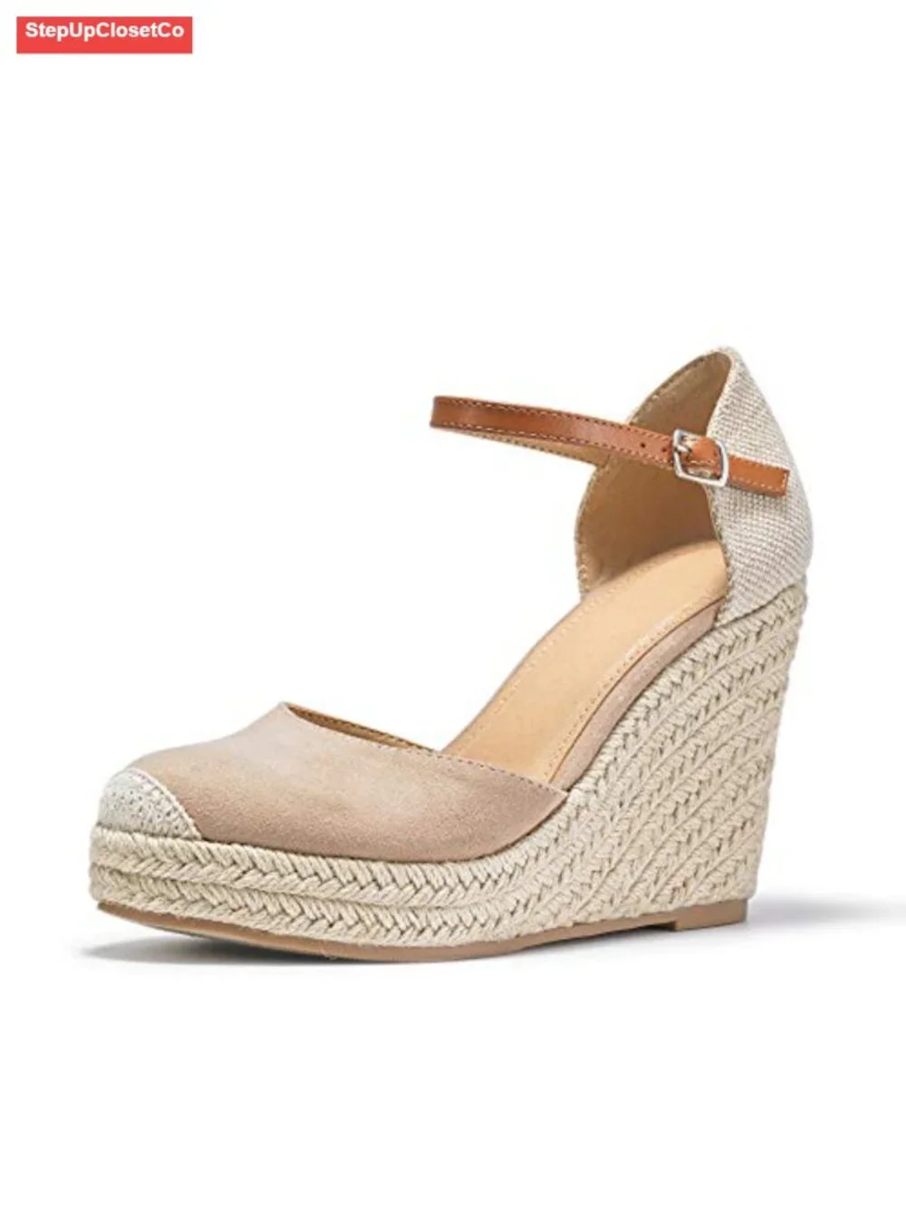 Women's Espadrille Heel Platform Wedge Sandals Ankle Buckle Strap Closed Toe