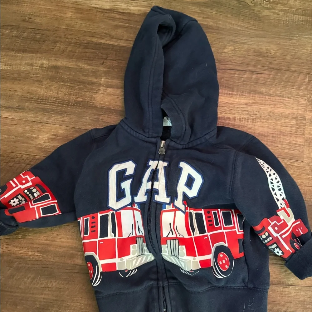 GAP Baby Navy Hooded Zip Sweater with Blue Trim
