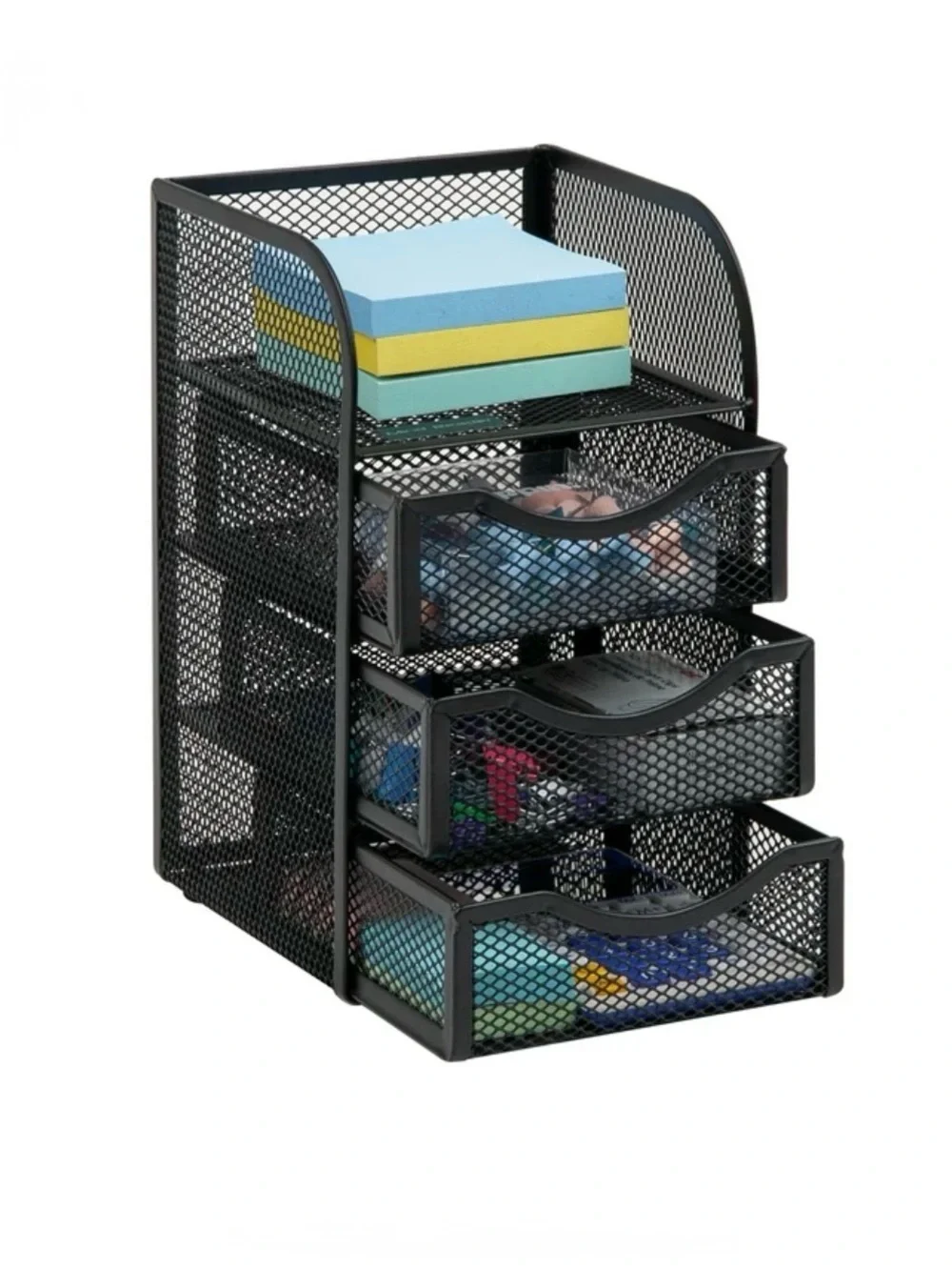 2 Pcs 3-Drawer & Compartment Metal Mesh Office Home Desktop Storage Organizer