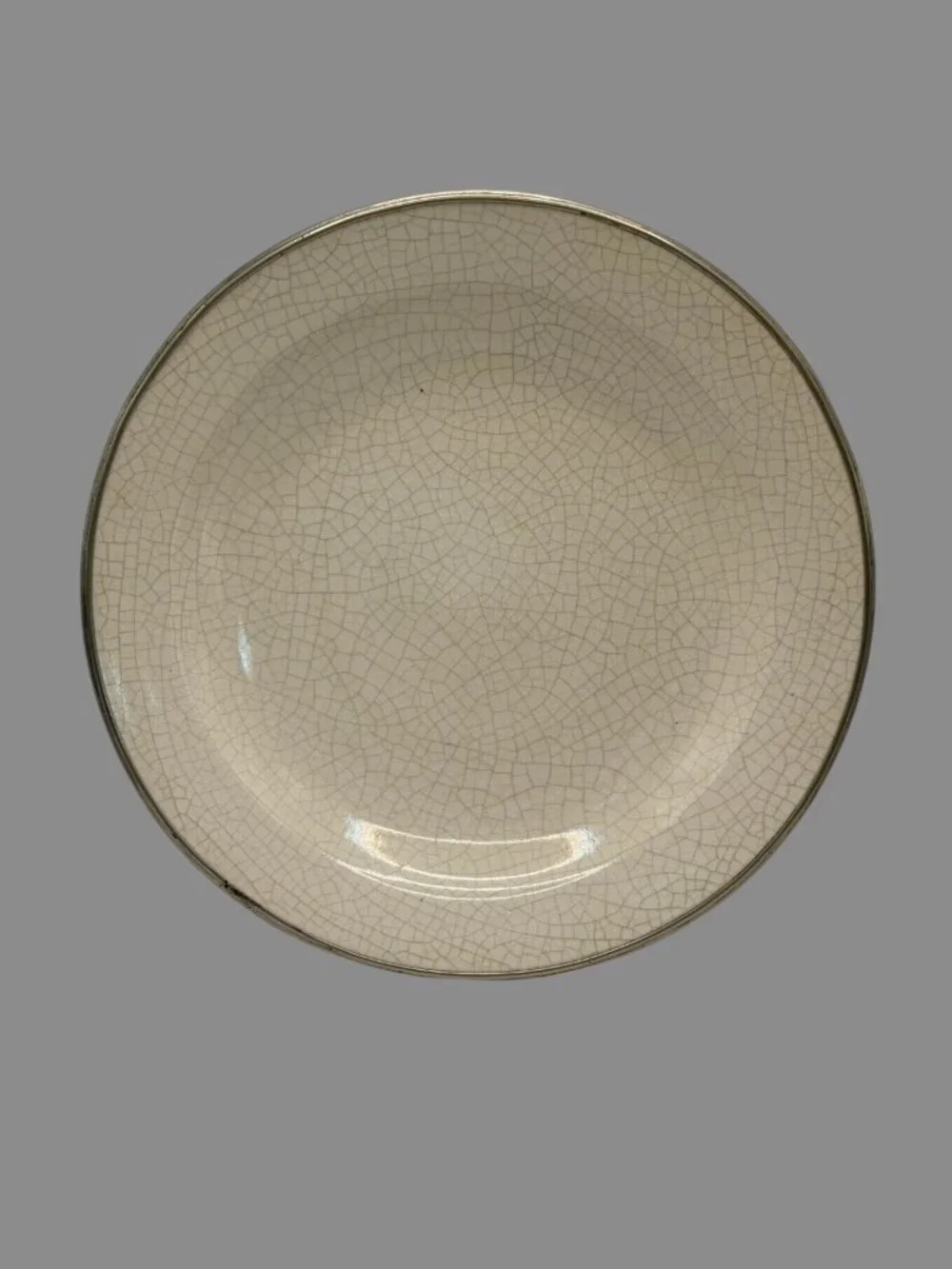 VTG ORNO Crackle Glaze Ceramic Centerpiece Bowl Metal Trim MCM Danish Modern 11