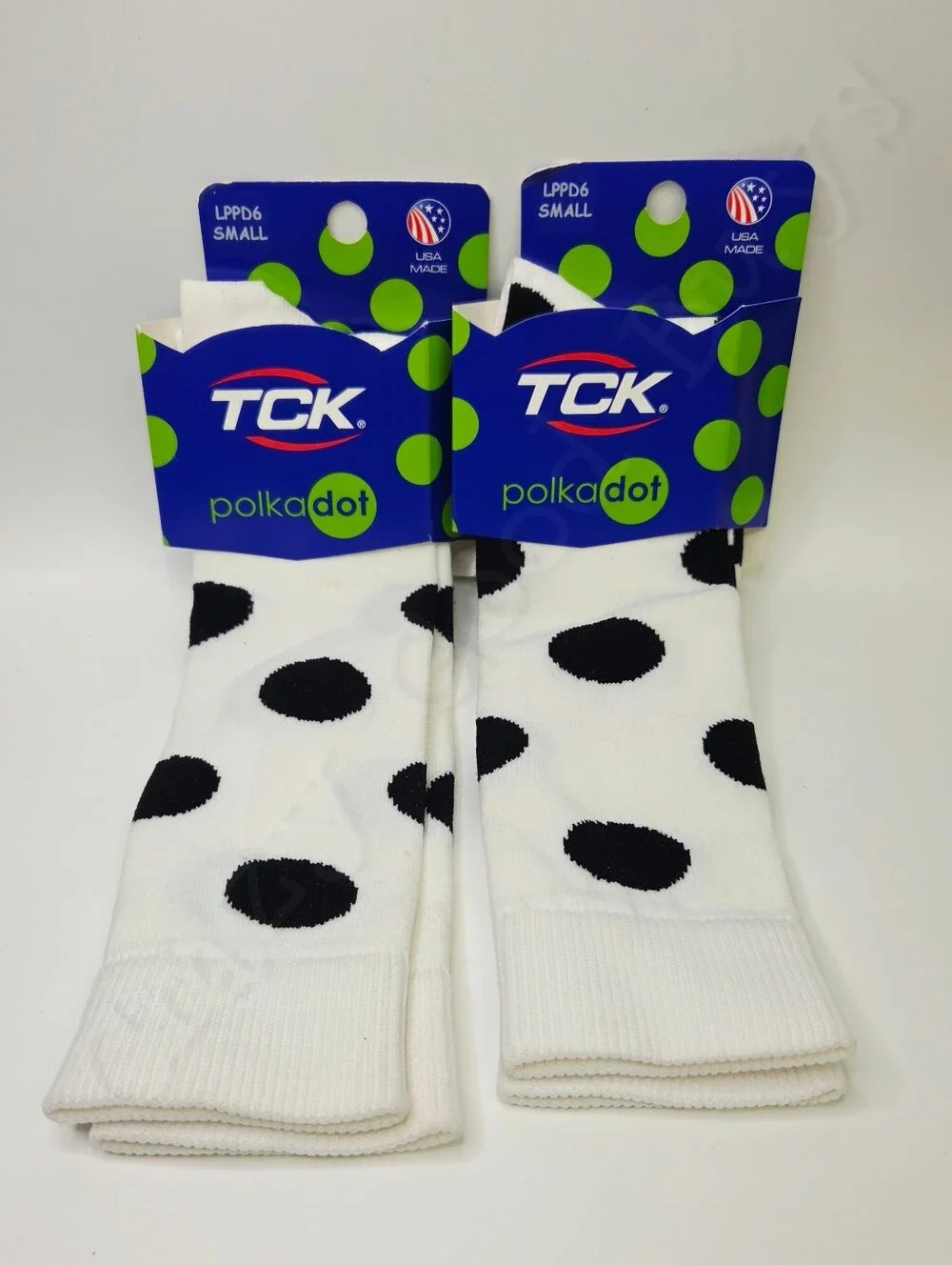 2pk TCK Black & White Polka Dot Mid-calf Socks Small, Kids Shoe Sz 3-6, Wmn 4-7