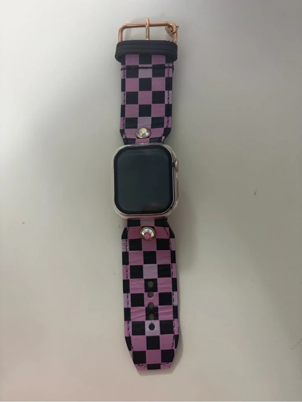 Spark*l Bands- Black & Pink Mini Checks on Black Veg Sivella Watchband (size 1)