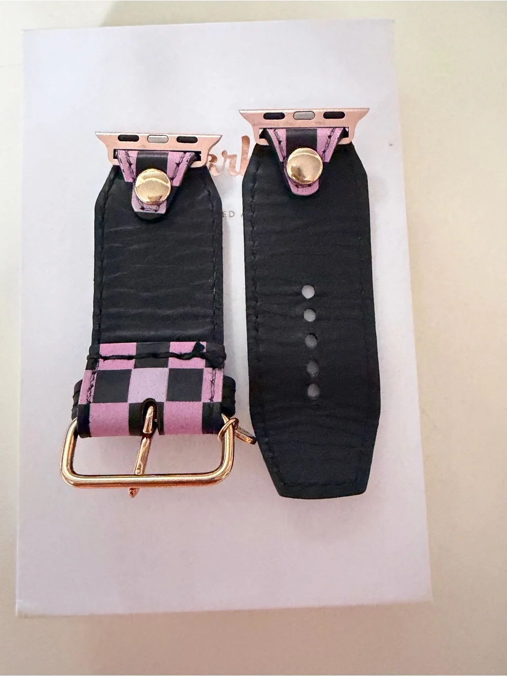 Spark*l Bands- Black & Pink Mini Checks on Black Veg Sivella Watchband (size 1)