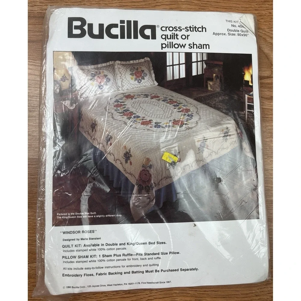 Vintage Bucilla Windsor Roses Cross Stitch Double Size Quilt Kit 80
