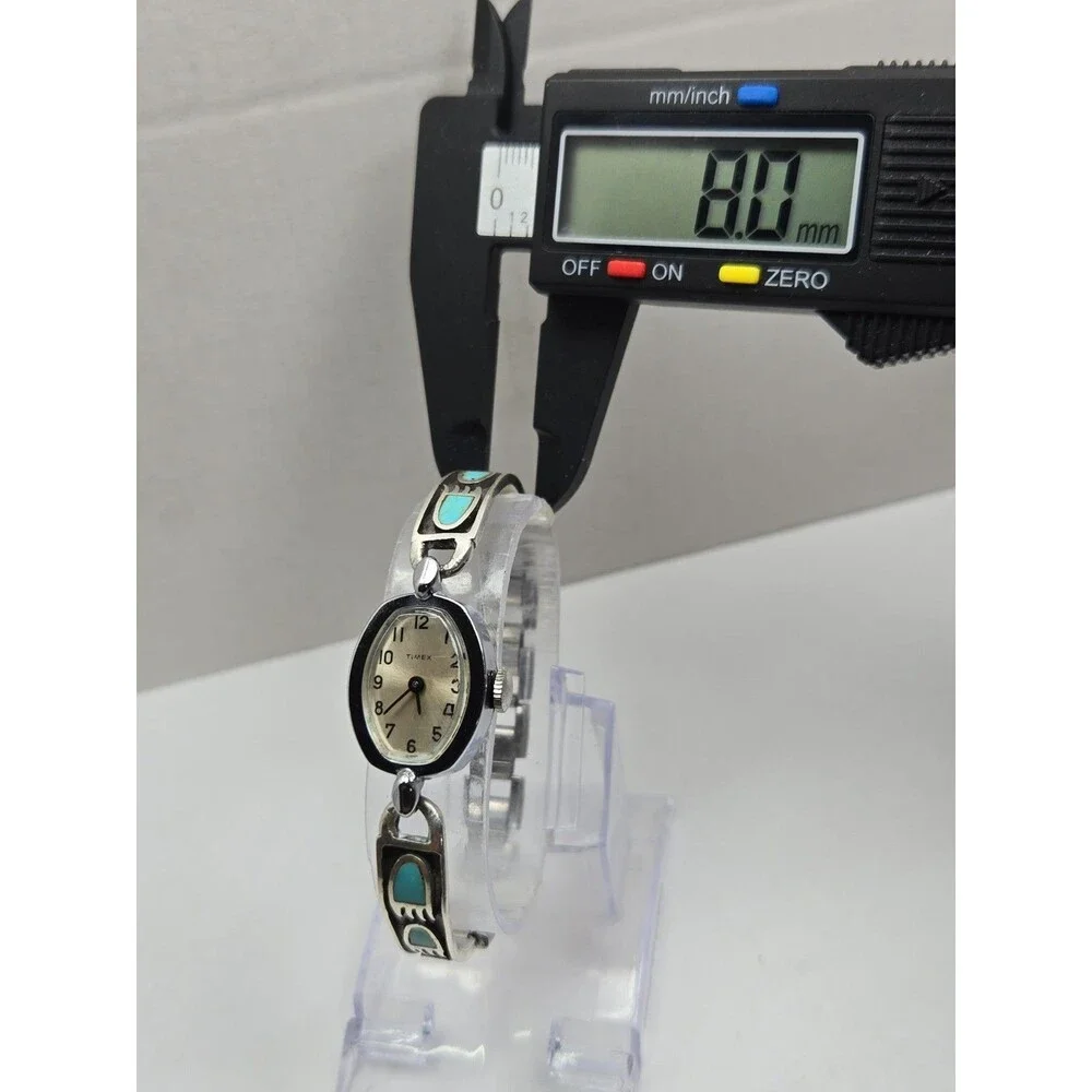 Vintage 1974 Timex Cavatina Hand Wind Sterling Silver Turquoise Bear Paw Watch
