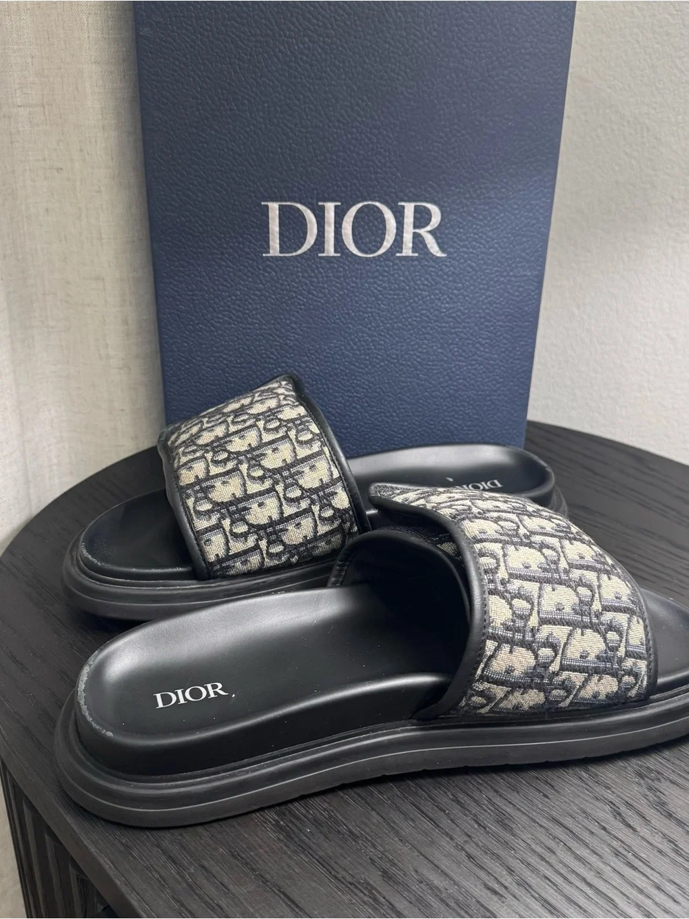 Christian Dior Men's Aqua Slide Sandals Oblique Jacquard 44