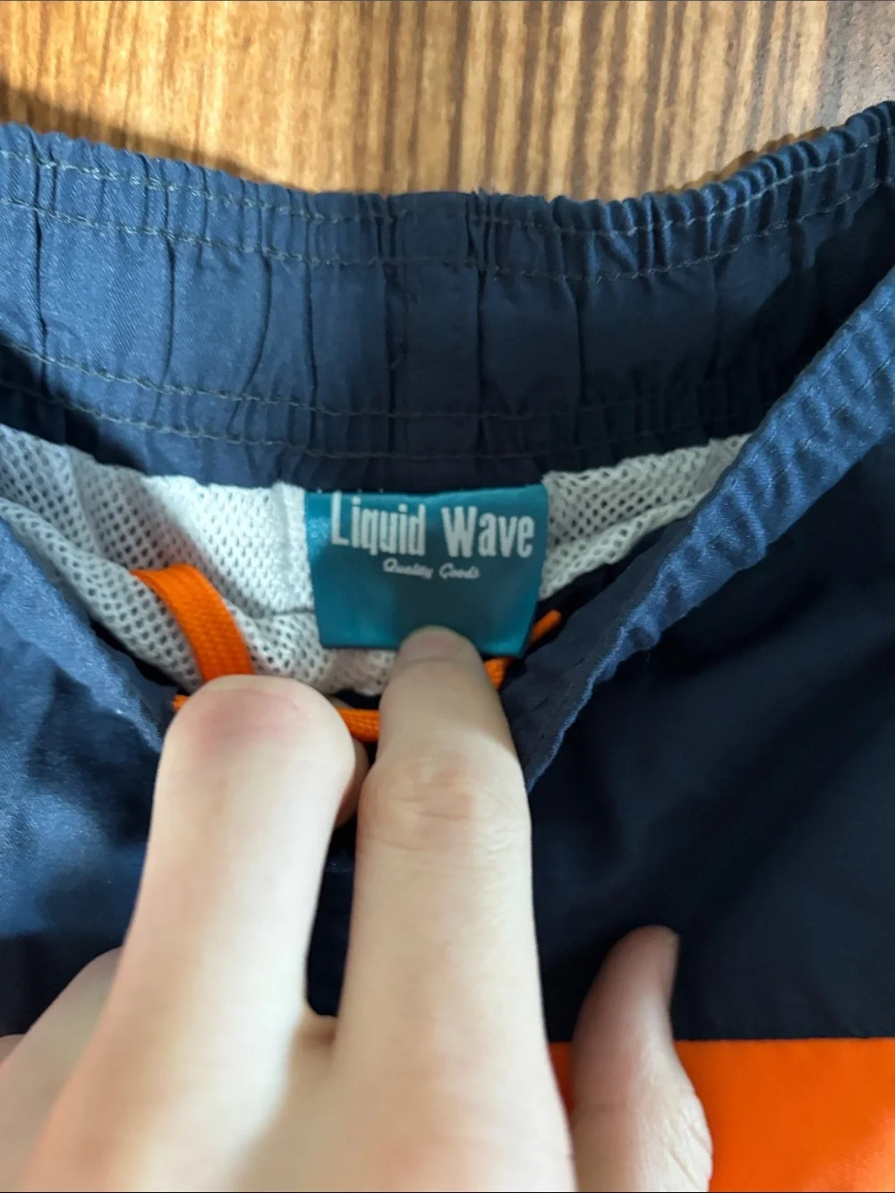 NWT Liquid Wave Men's Two-Tone Orange and Navy Swim Trunks