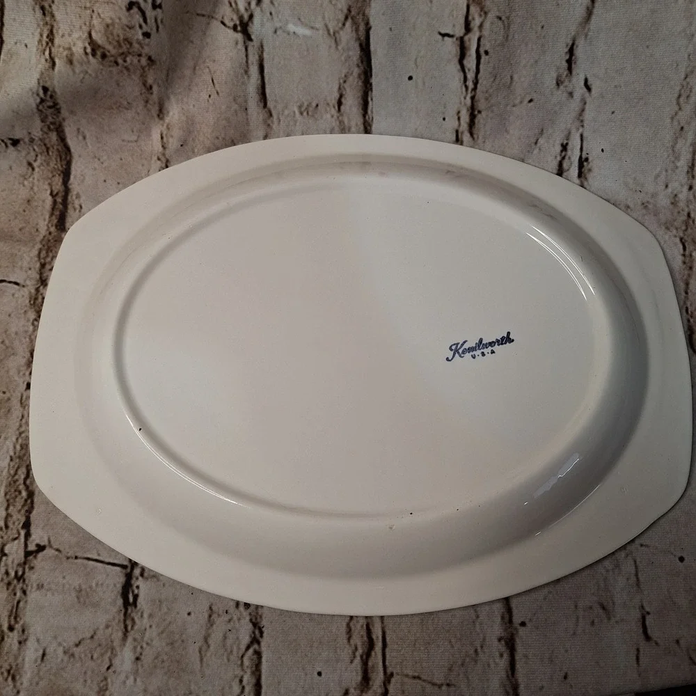 Vintage Kenilworth USA Turkey Serving Platter Thanksgiving Oval Gold Rim 15x11in