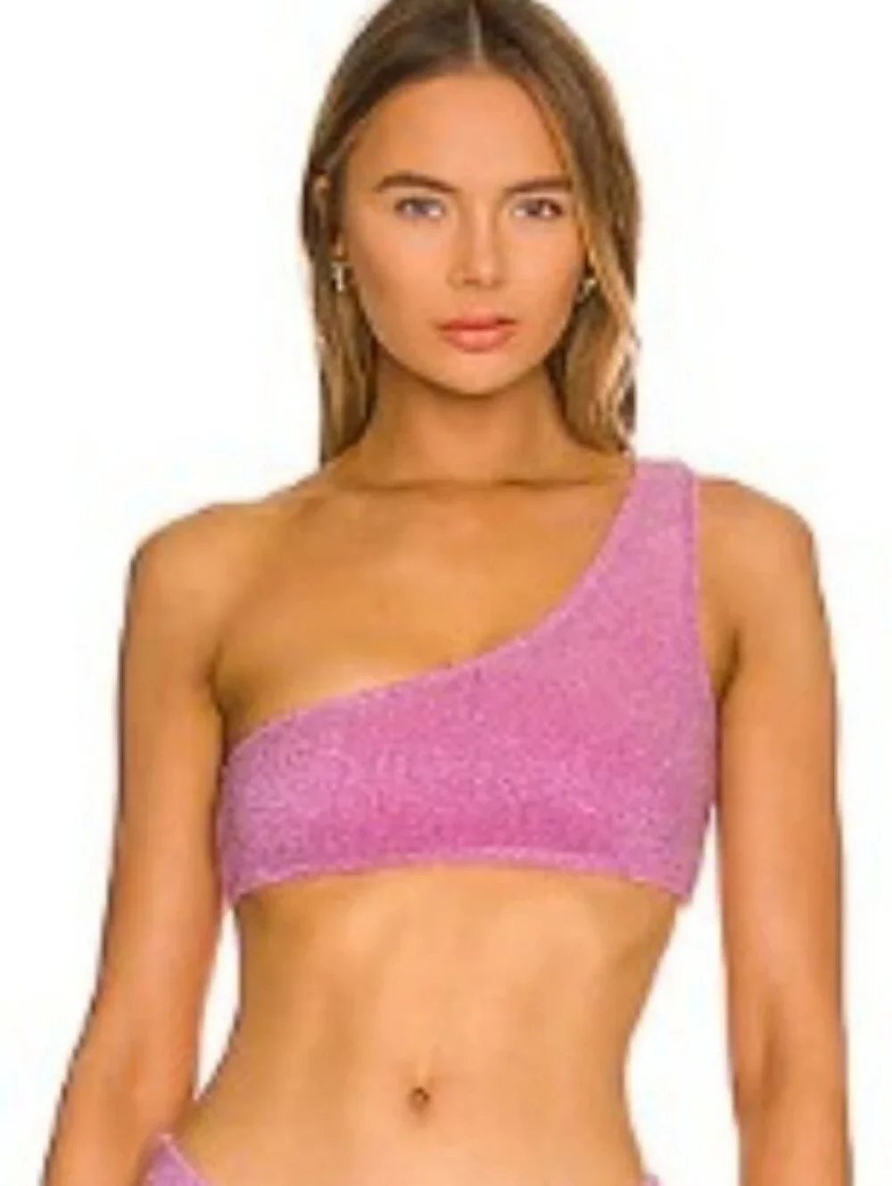 Frankies Bikinis NWOT Sparkle Bubblegum Terry Barb Bikini Top (S) Pink Metalic