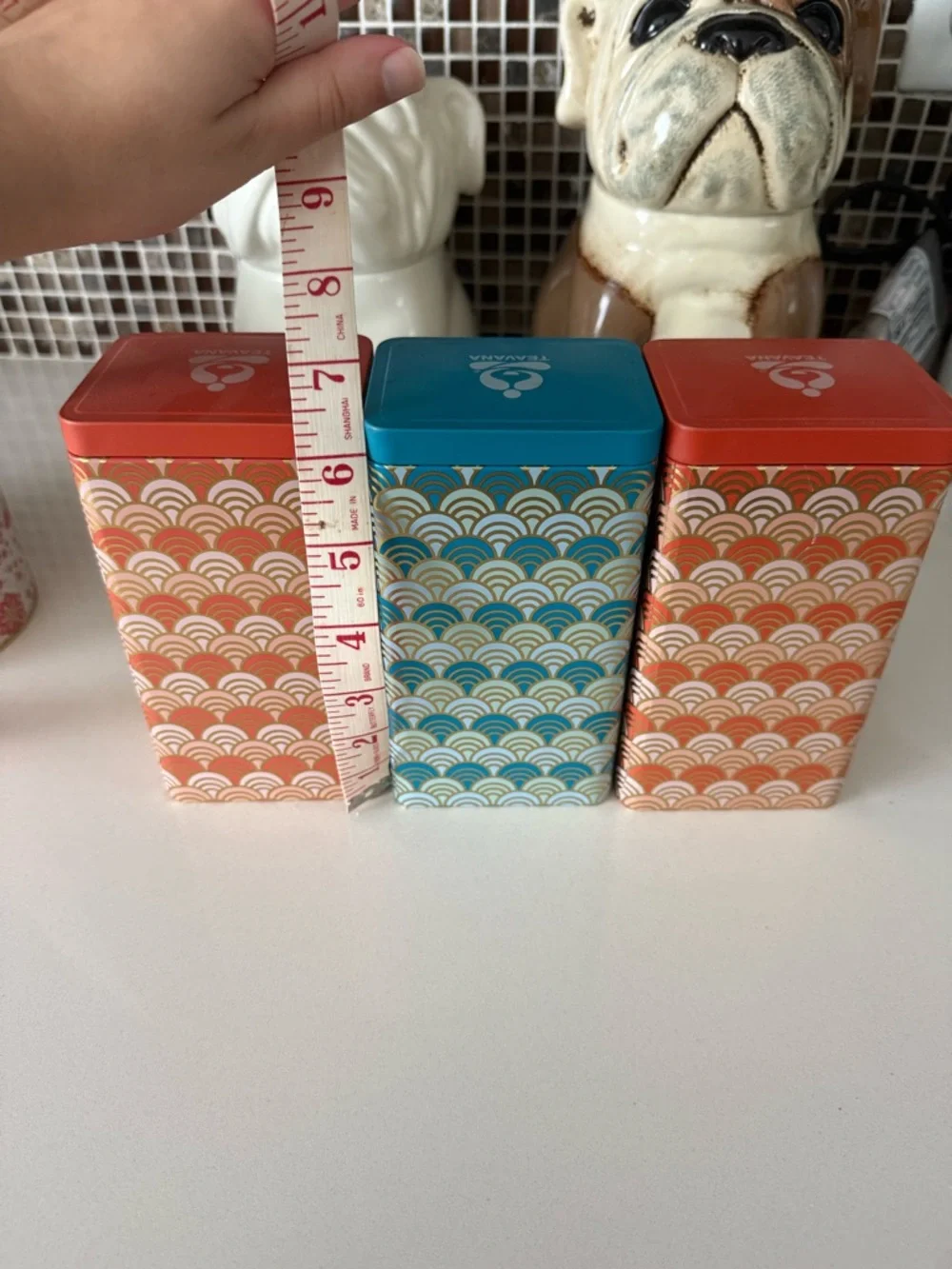 Teavana Collection of Three Rectangular Empty Tins Orange and Blue