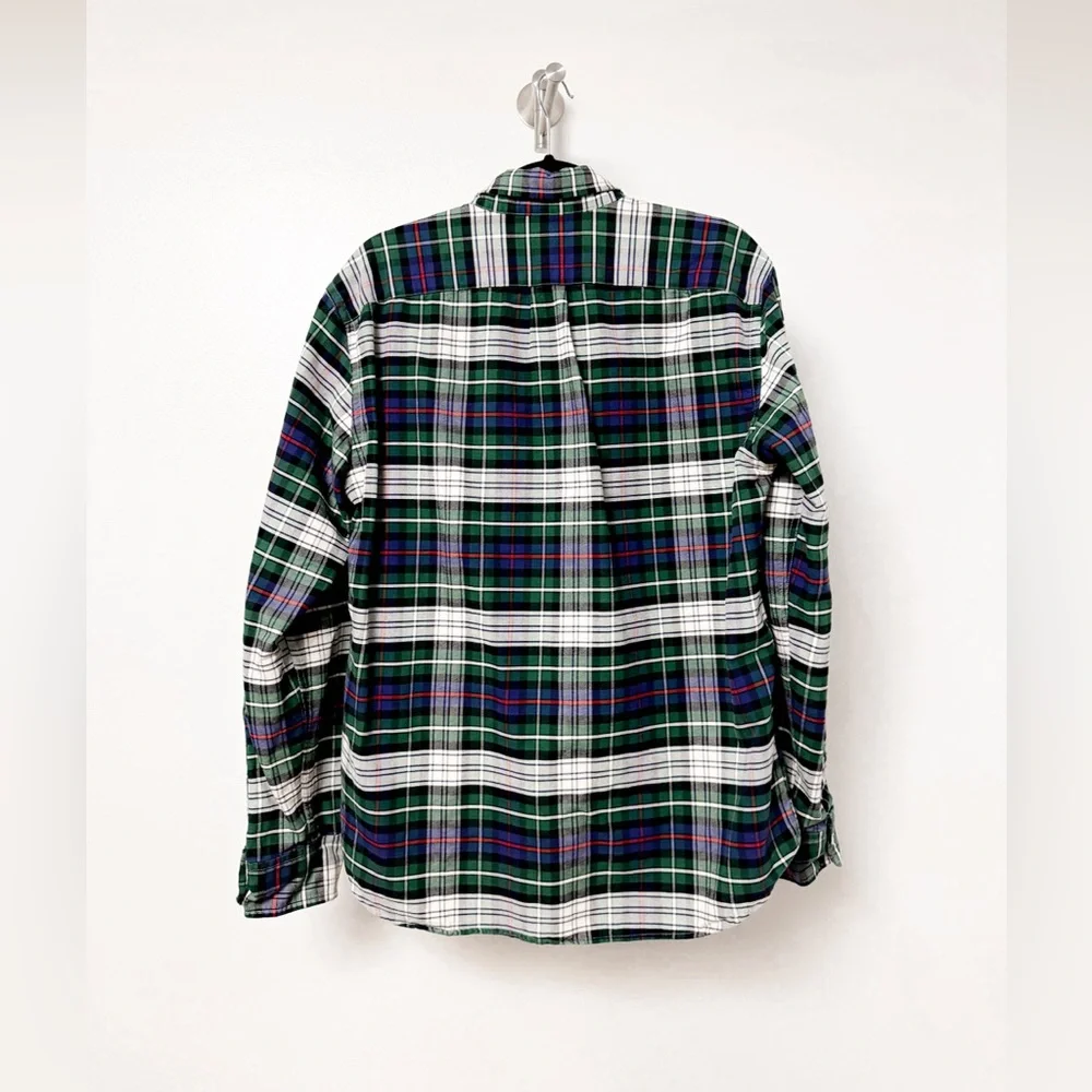 Set of 2 J. Crew Oxford Button‎ Up Plaid Cotton Long Sleeve Shirts Red Green L
