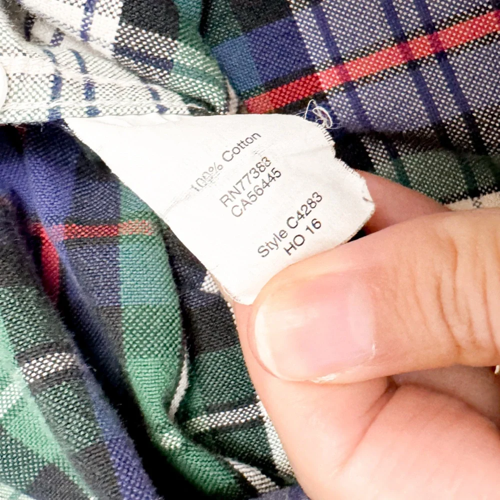 Set of 2 J. Crew Oxford Button‎ Up Plaid Cotton Long Sleeve Shirts Red Green L