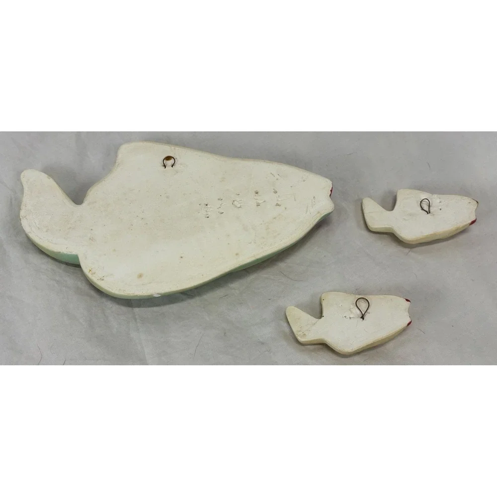 Vtg MCM Chalkware Fish *Set Of 3*  Wall Hanging Bathroom Decor Maximalist READ
