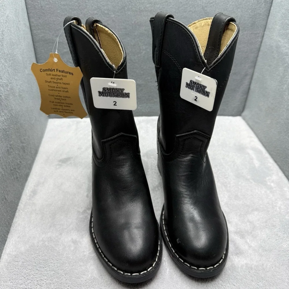 Smoky Mountain Kids Cowboy Boots Size 2 Black Leather Western New Defects