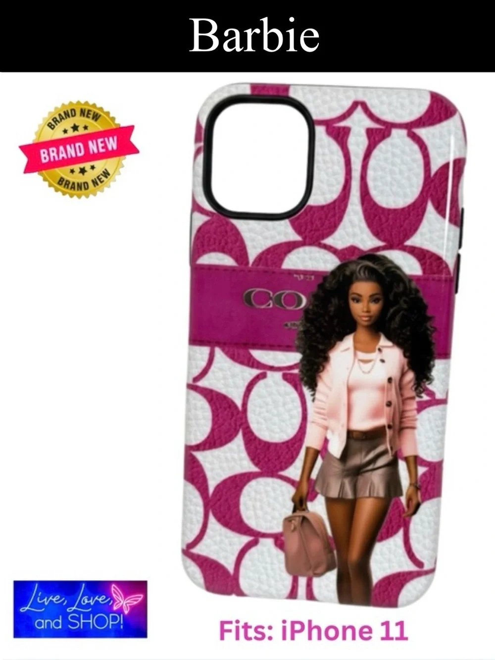 PHONE CASE: African American Barbie, Pink Jacket & Brown Skirt, iPhone 11, NWOT