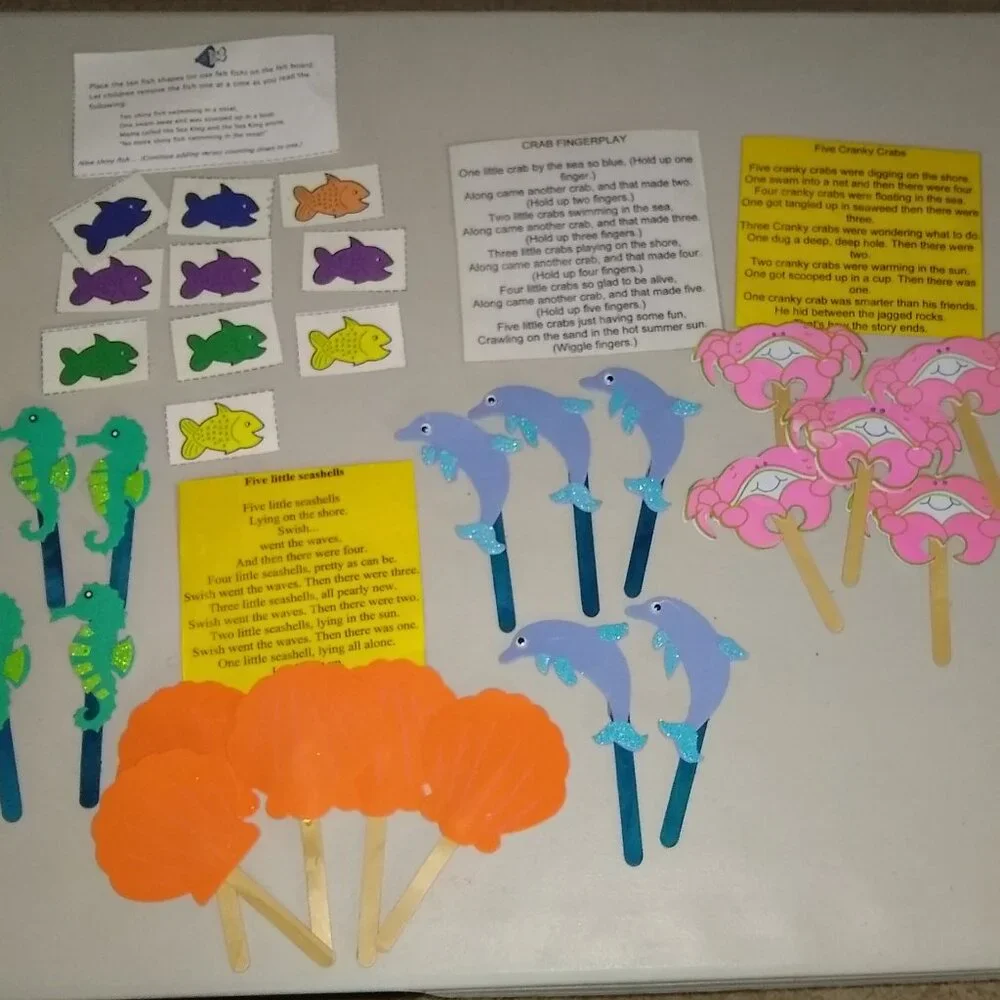 Ocean theme Five Shells, Five Dolphins, 5 Seahorses, 10 Fishes
