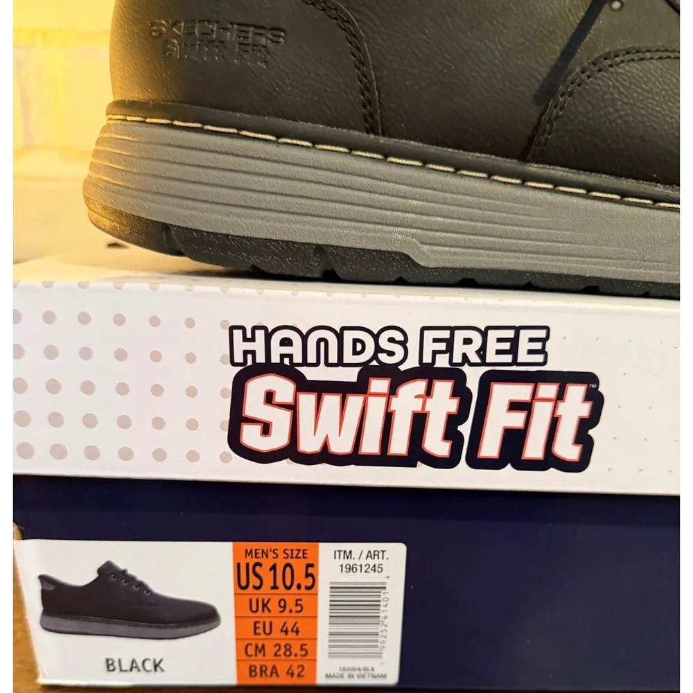 NWT Skechers Hands Free Slip-ins Swift Fit Black Grey Mens 10.5 Sneaker Workwear
