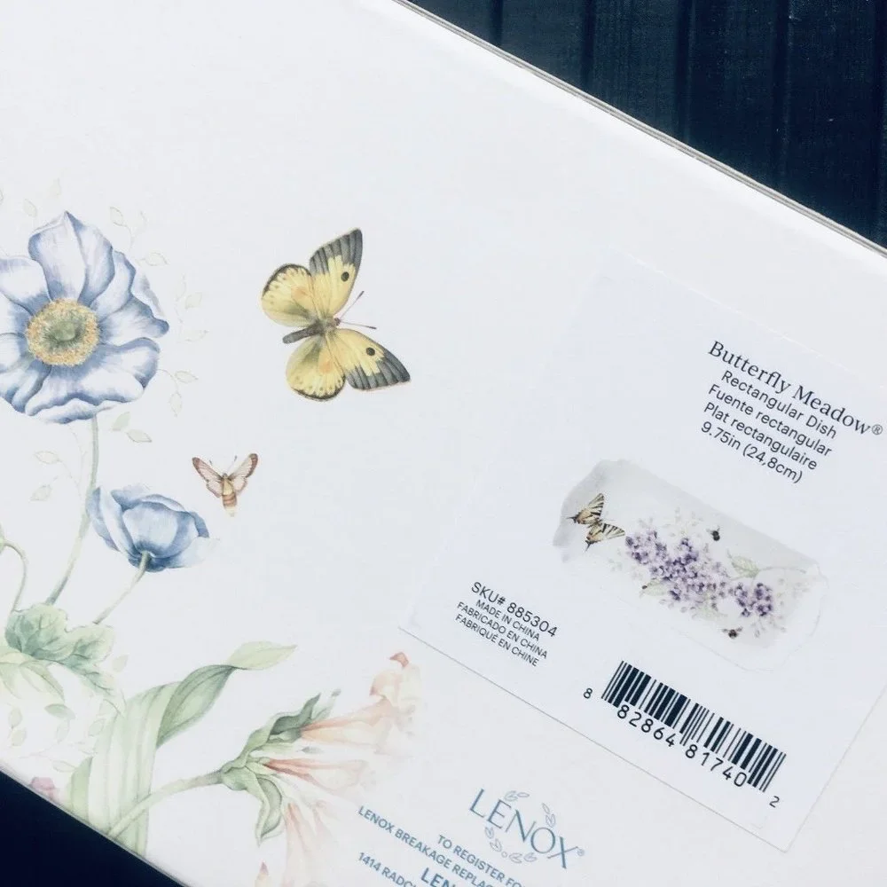 2 Lenox Butterfly Meadow Porcelain Trays LILAC FLORAL SPRIG w/ Tiger Swallowtail