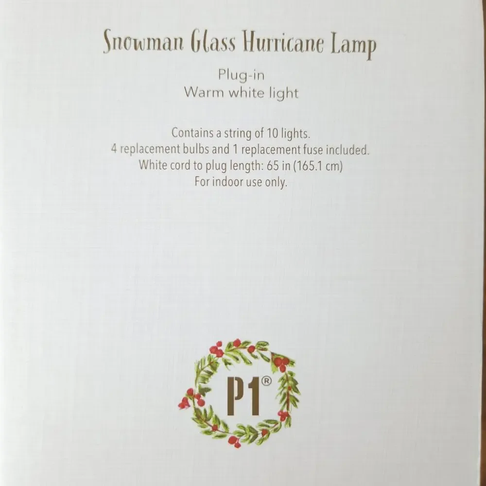 Pier 1 Imports Snowman Glass Hurricane Lamp Christmas Cottage Whimsical Country