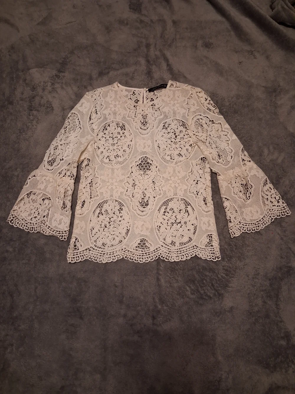 Zara Lace Top With Bell Sleeve, Ivory  XS, Feminine
