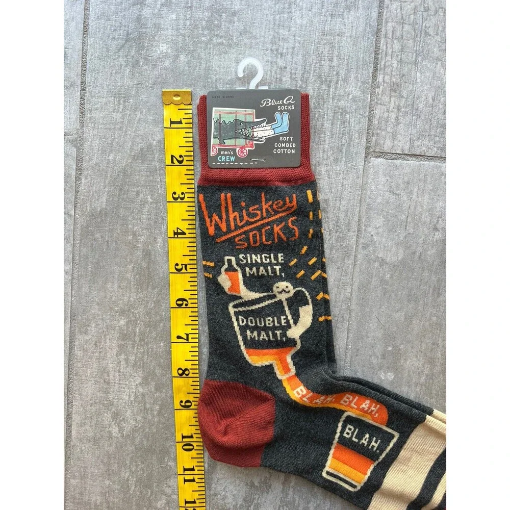 Whiskey Men Crew Socks Funny White Elephant Blue-Q Snarky Booze Fashion NEW 7-12