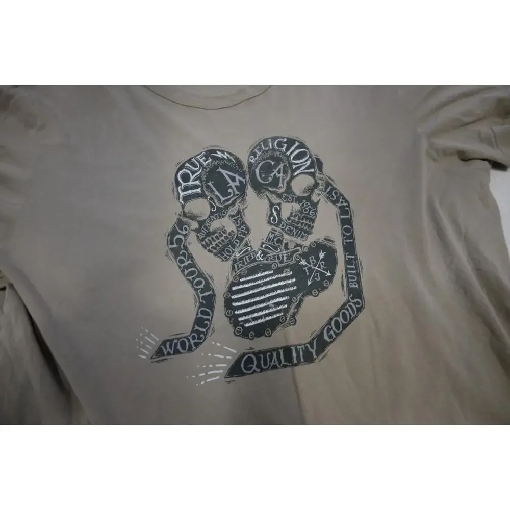 True Religion Graphic Tee Shirt‎ Gray Short Sleeve Casual Mens Size 2XL