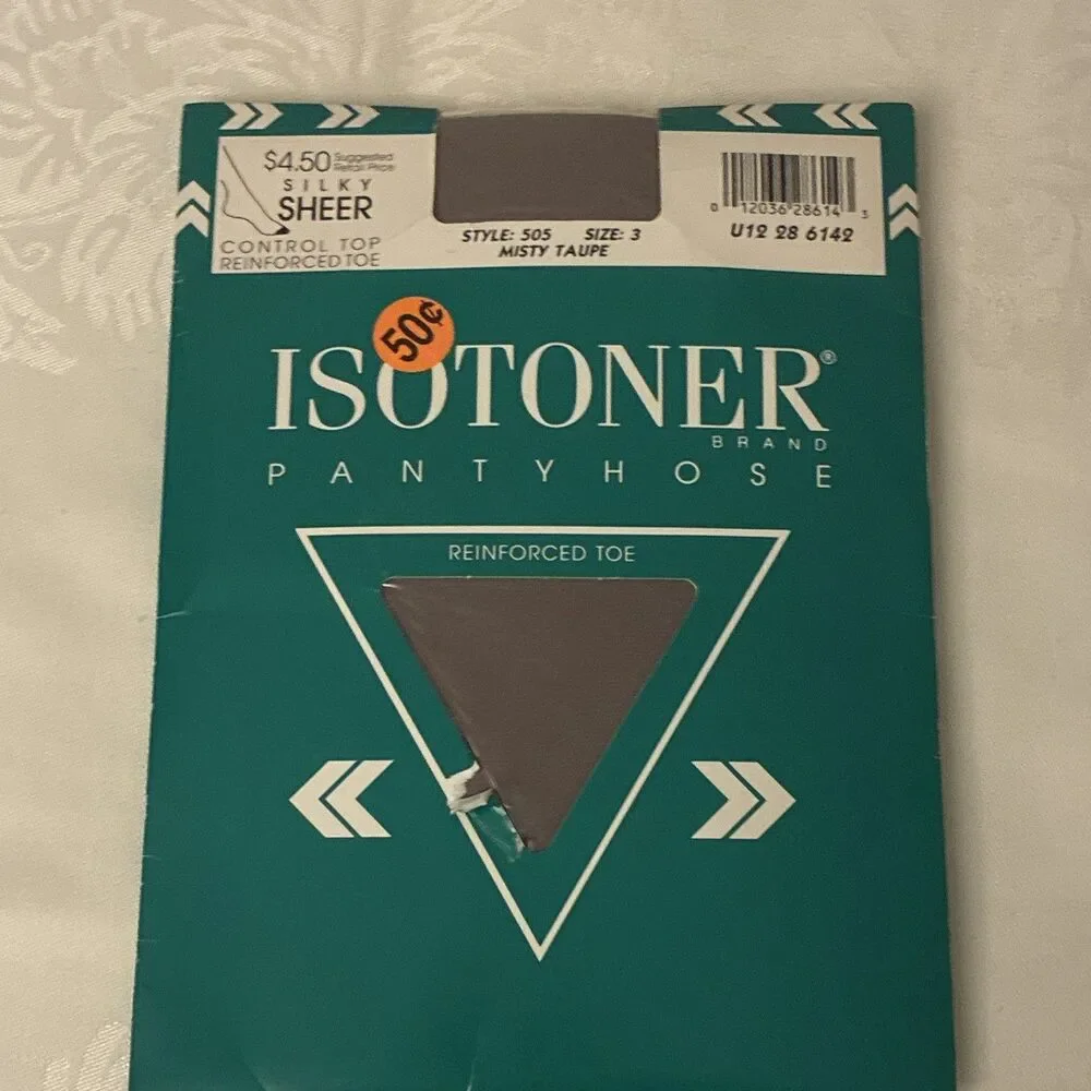 Vintage Isotoner Sheer Control Top Pantyhose Misty Taupe Size 3 Reinforced Toe‎