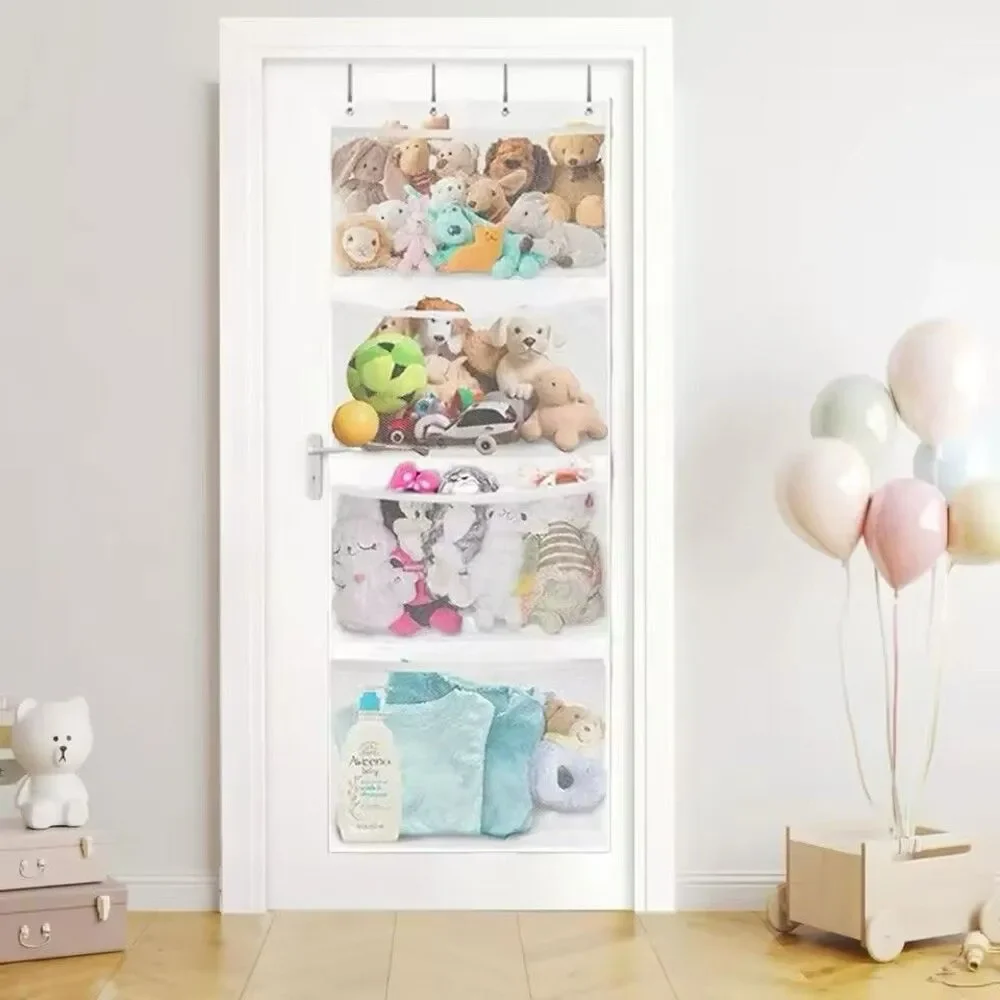 4 Grid Large Pocket Stuffed Animal Toy Kid Organizer Mesh Storage Rack Over Door