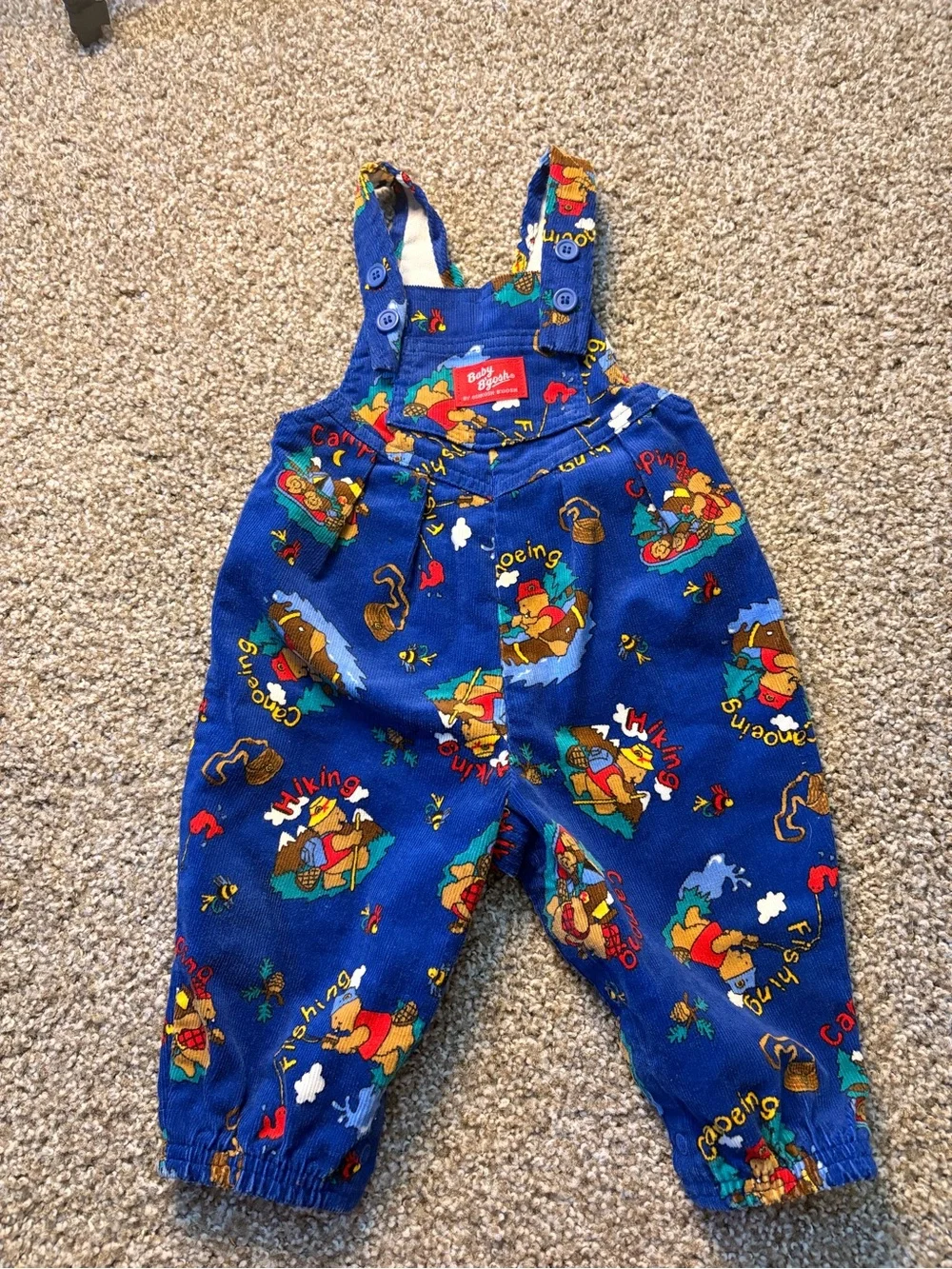 Vintage OshKosh B'gosh Royal Blue Camping Print Overalls