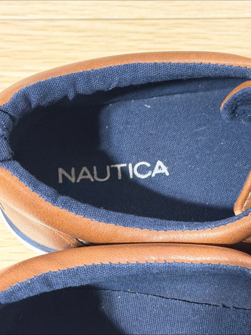 Nautica Brown Leather-Trim Navy Slip-On Sneakers