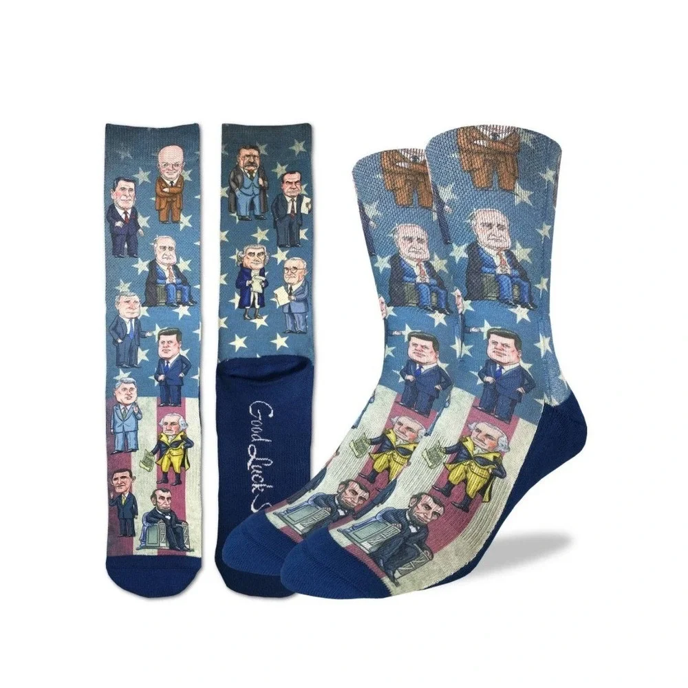 NEW Good Luck Sock Mens Past Presidents of United States Blue‎ Crew Size 8-13