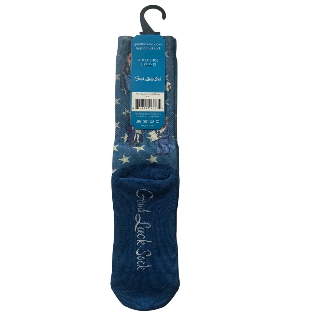 NEW Good Luck Sock Mens Past Presidents of United States Blue‎ Crew Size 8-13