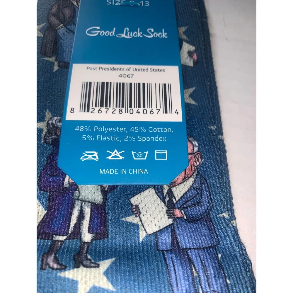 NEW Good Luck Sock Mens Past Presidents of United States Blue‎ Crew Size 8-13